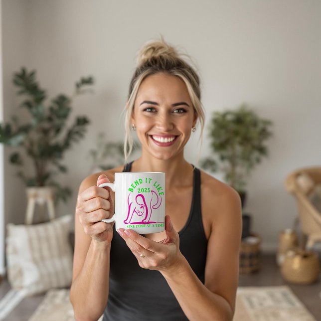 Customisable "Bend It Like 2025" Yoga Cat Coffee Mug (Creator Uploaded)