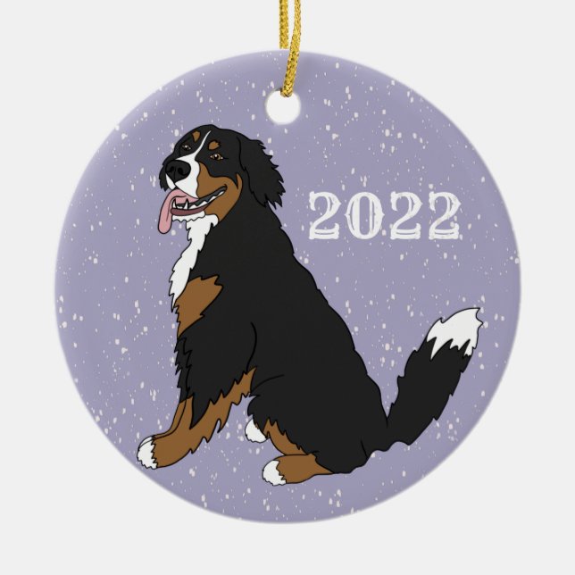 Customisable Bernese Mountain Dog  Ceramic Tree Decoration (Front)