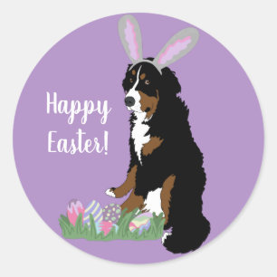 Customisable Bernese Mountain Dog Easter Classic Round Sticker