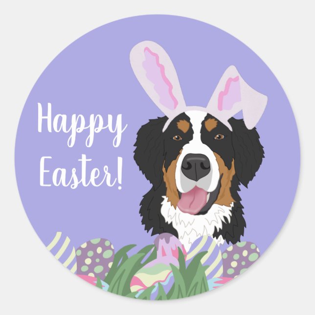 Customisable Bernese Mountain Dog Easter Classic Round Sticker (Front)