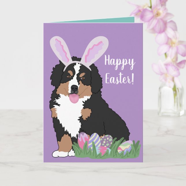 Customisable Bernese Mountain Dog Puppy Easter Card (Orchid)