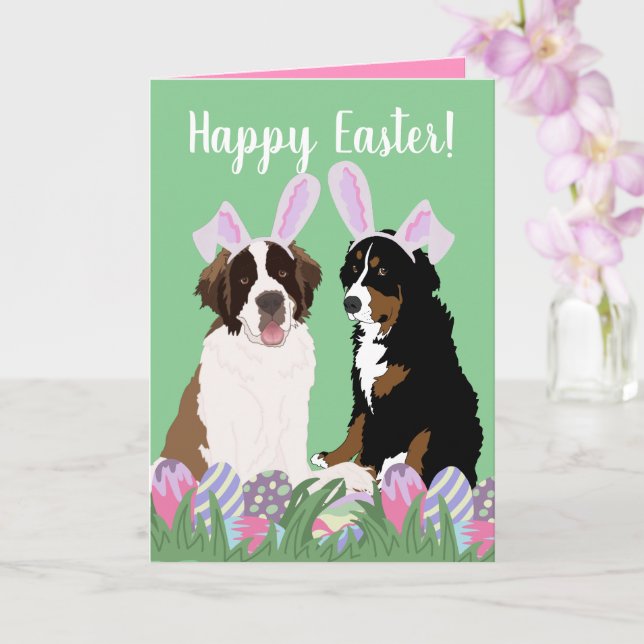 Customisable Bernese Saint Bernard Easter  Card (Orchid)