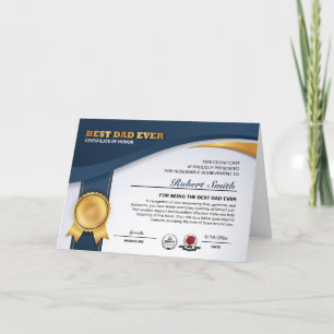 Customisable Best Dad Ever Award Card