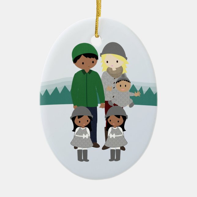 Customisable Bi-Racial Family Christmas Ornament (Front)