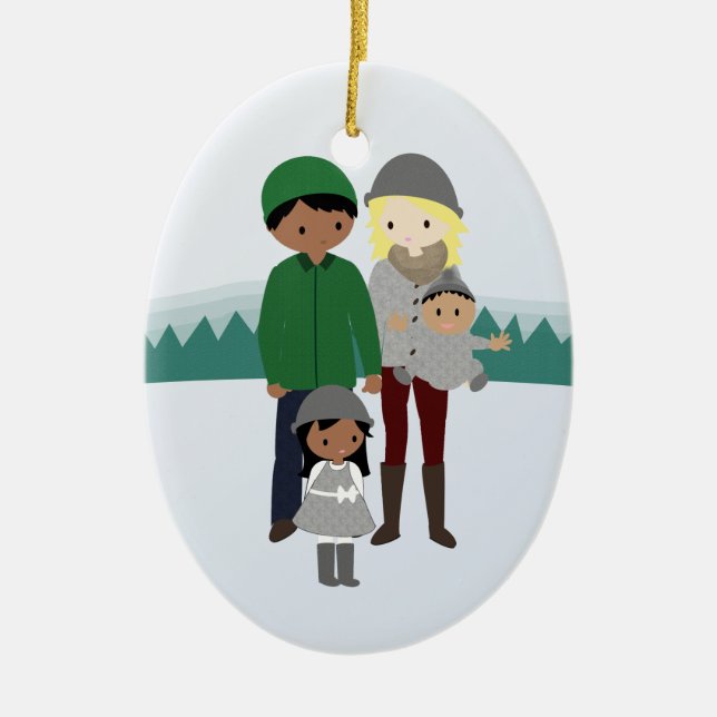 Customisable Bi-Racial Family Christmas Ornament (Front)