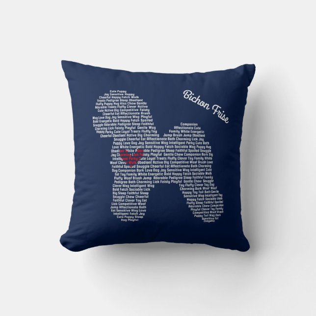 Customisable Bichon Frise Word Cloud Pillow (Front)
