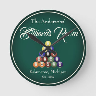 Customisable Billiards Pool Table Room  Round Clock