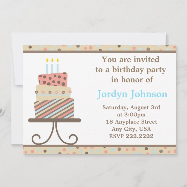 Customisable Birthday Cake Party Invitation (Front)
