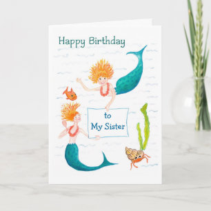Customisable Birthday Card - Mermaids