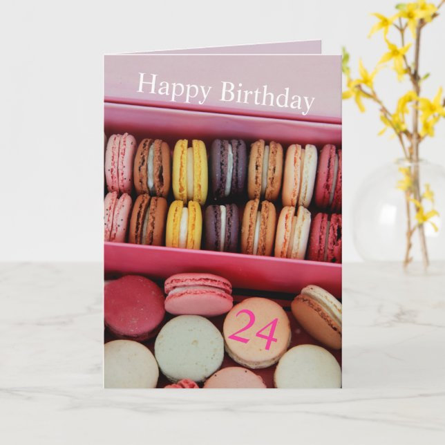 Customisable Birthday French macaron Card (Yellow Flower)