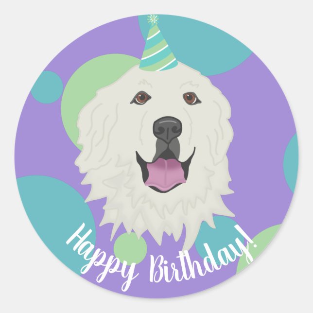 Customisable Birthday Great Pyrenees Classic Round Sticker (Front)