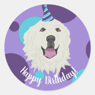 Customisable Birthday Great Pyrenees  Classic Round Sticker