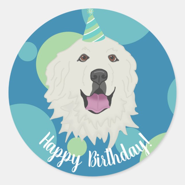 Customisable Birthday Great Pyrenees   Classic Round Sticker (Front)