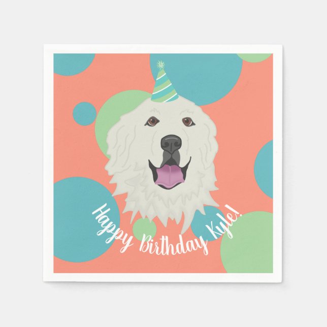 Customisable Birthday Great Pyrenees  Napkin (Front)