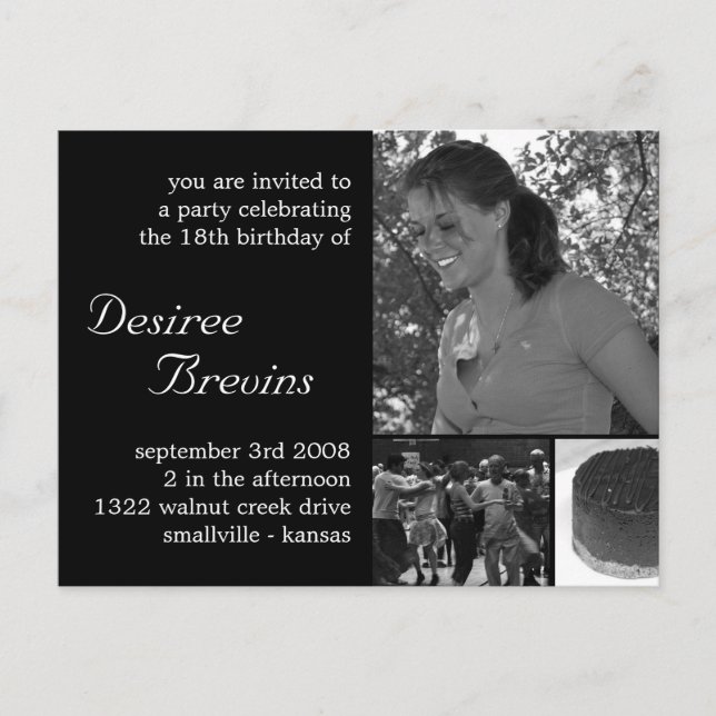 Customisable Birthday Invite Card Photo Invitation (Front)
