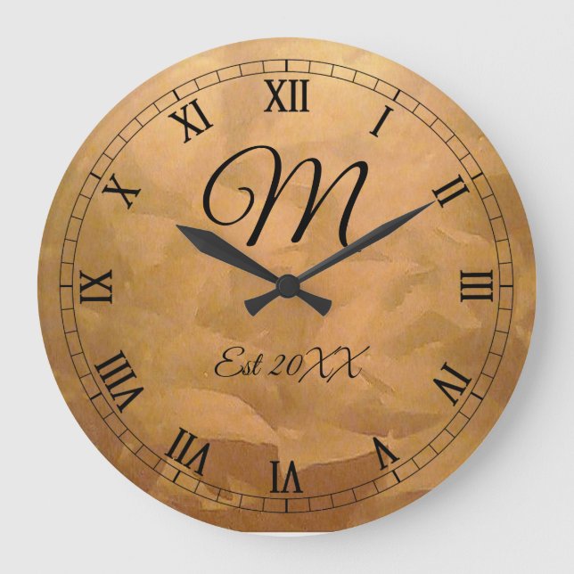 Customisable Birthday Monogram Copper Metallic Large Clock (Front)