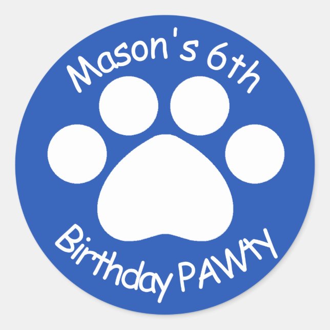 Customisable Birthday PAWty - Blue Classic Round Sticker (Front)