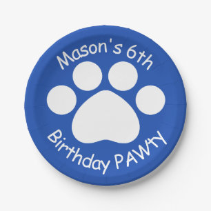 Customisable Birthday PAWty - Blue Paper Plate