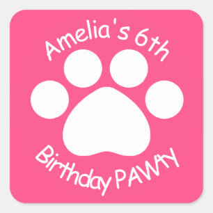 Customisable Birthday PAWty - Pink Square Sticker