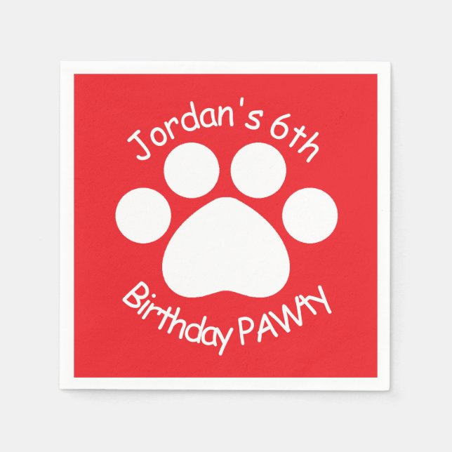 Customisable Birthday PAWty - Red Napkin (Front)