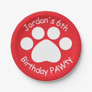 Customisable Birthday PAWty - Red Paper Plate