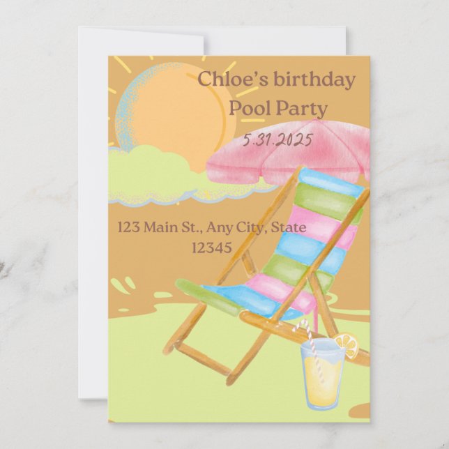 Customisable Birthday Pool Party Invitation  (Front)