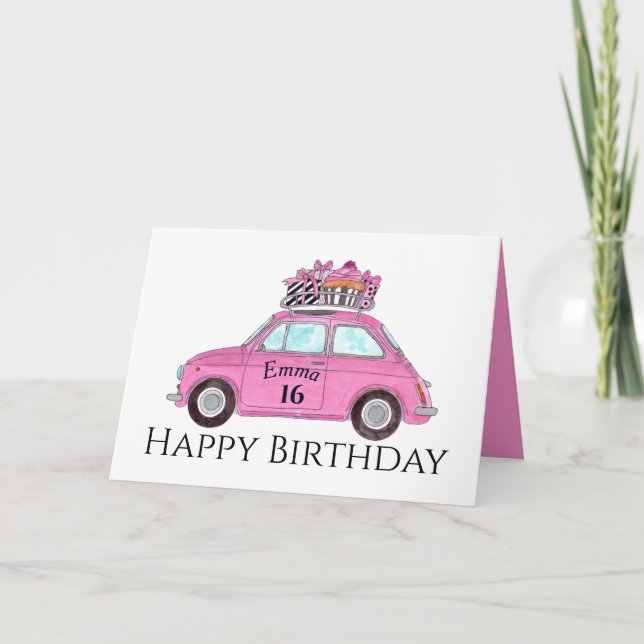 Customisable Birthday Retro Fiat 500 Card (Front)