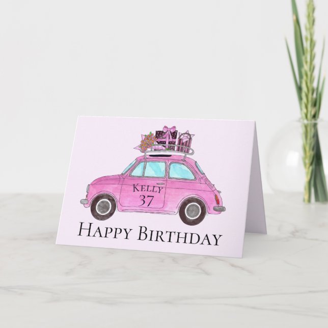 Customisable Birthday Retro Fiat 500 Card (Front)