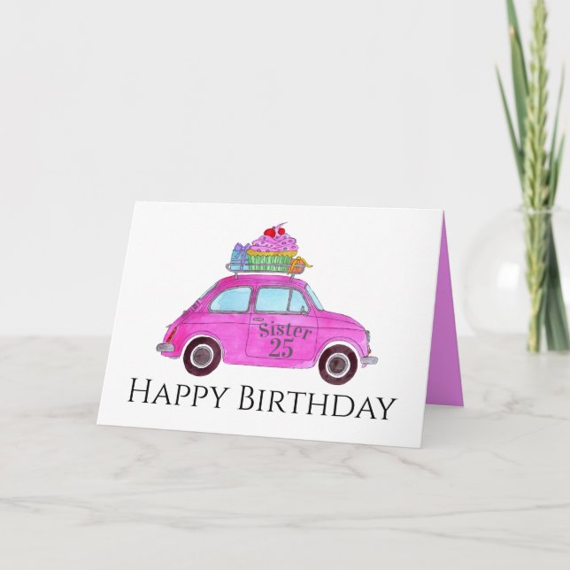 Customisable Birthday Retro Fiat 500 Card (Front)