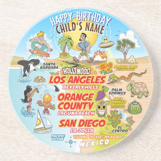 Customisable Birthday Sunny California Coaster (Front)