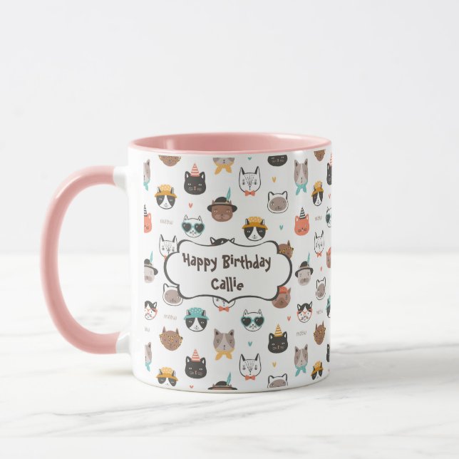 Customisable Birthday Text on Mug with Cute Cats (Left)