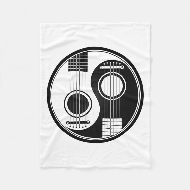 Customisable Black Acoustic Guitars Yin Yang Fleece Blanket (Front)