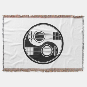 Customisable Black Acoustic Guitars Yin Yang Throw Blanket