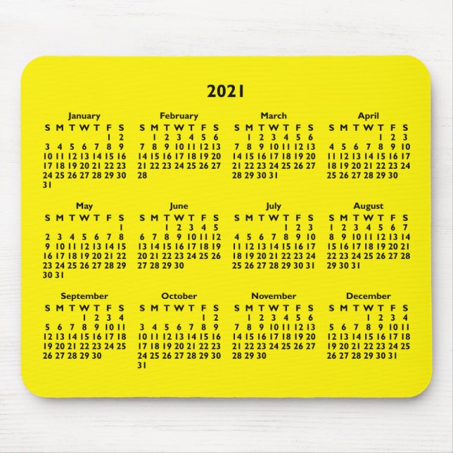 Customisable Black and Bright Yellow 2021 Calendar Mouse Mat (Front)