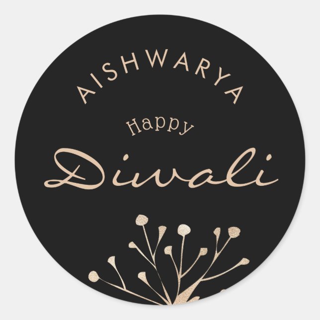Customisable black and gold Diwali  Classic Round Sticker (Front)