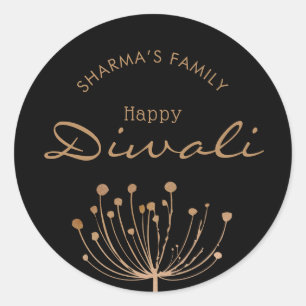Customisable black and gold Diwali  Classic Round Sticker