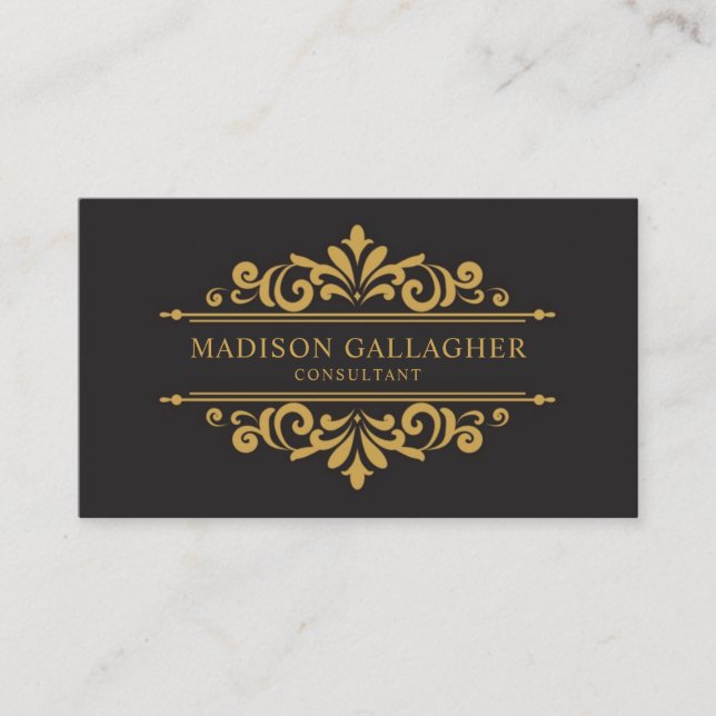 Customisable Black And Gold Monogram Professional Business Card (Front)