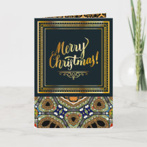 Customisable Black and Gold Pattern Christmas Card