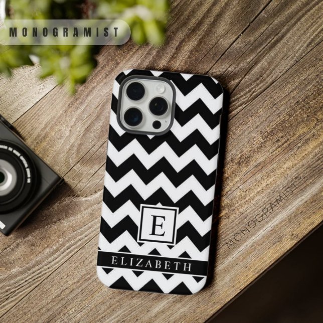 Customisable Black and White Chevron  iPhone Case (Customizable Black and White Chevron iPhone Case)