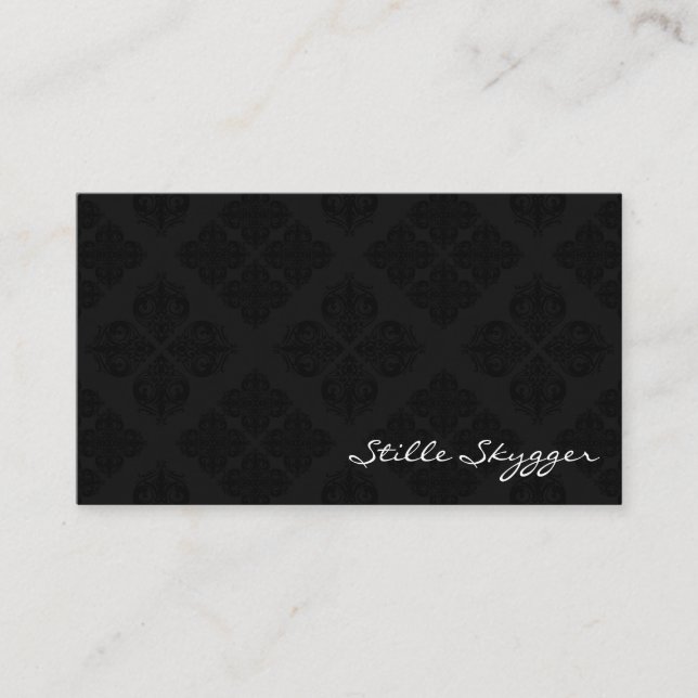 Customisable Black and White Elegant Damask Business Card (Front)