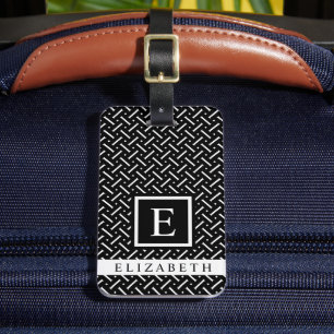 Customisable Black And White Geometric Pattern Luggage Tag