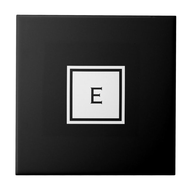Customisable Black and White Monogram Ceramic Tile (Front)
