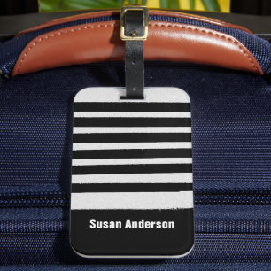 Customisable Black and White Striped Luggage Tag
