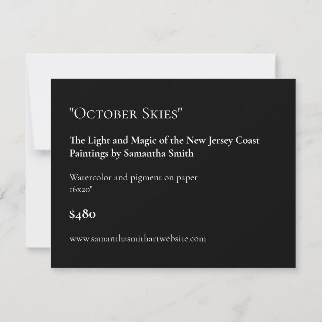 Customisable Black Art Show Display Cards Labels (Front)