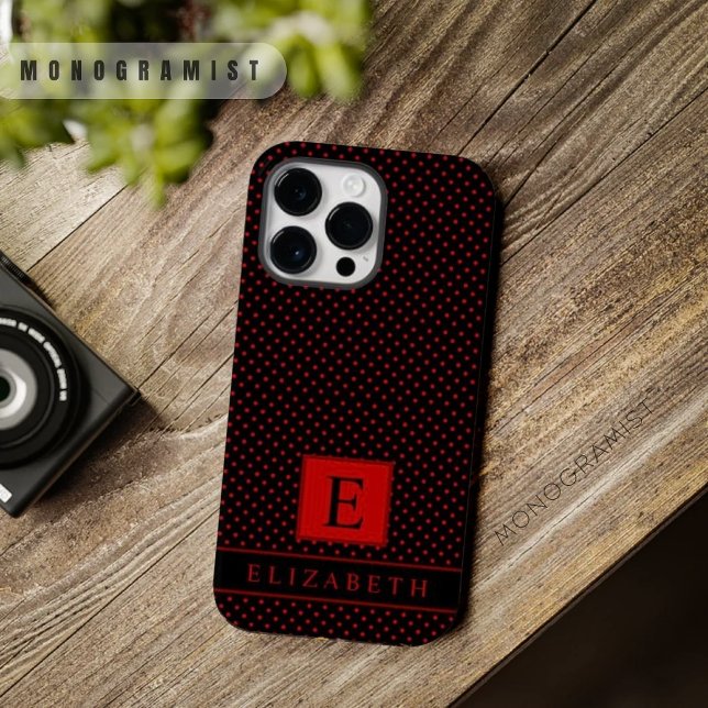 Customisable Black Background Red Polka Dot Case-Mate iPhone Case (Customizable Black Background Red Polka Dot Case-Mate iPhone Case)