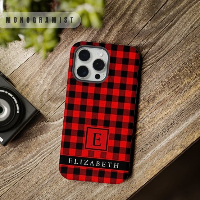 Customisable Black Bright Red Chequered Pattern iPhone Case (Customizable Black Bright Red Checkered Pattern iPhone Case)