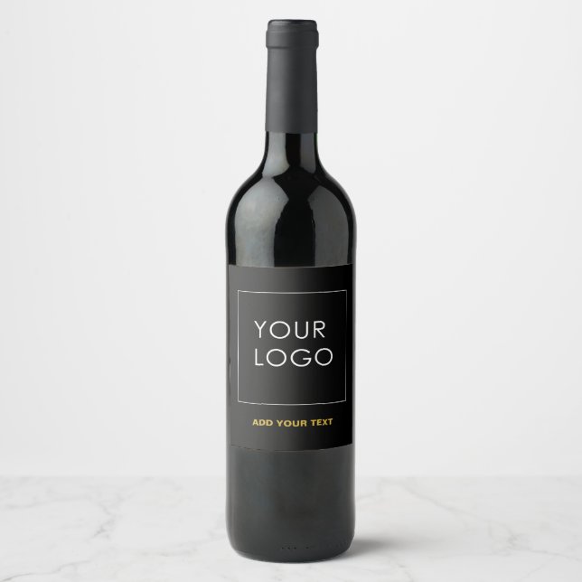 Customisable Black Business Company Logo Modern  Wine Label (Front)