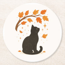 Customisable Black Cat Fall Set of Paper Coasters