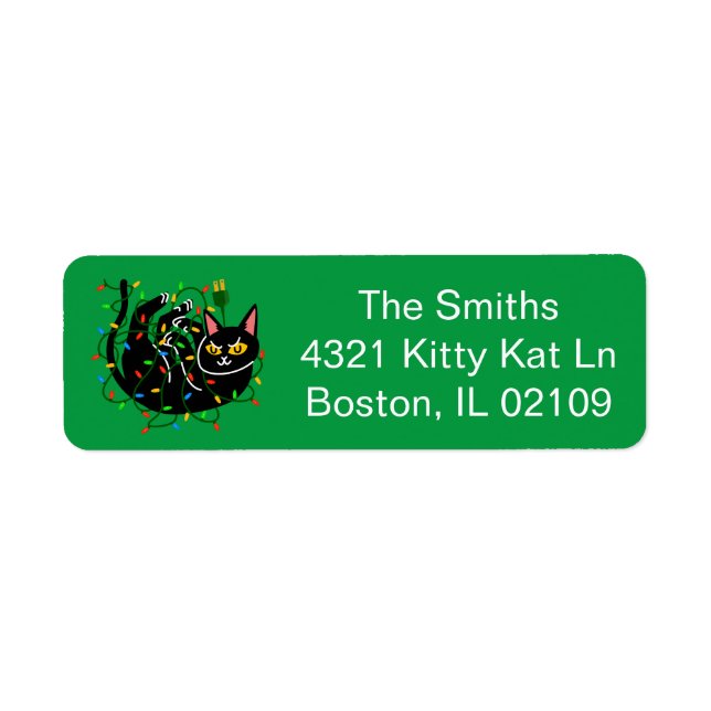 Customisable Black Cat Wrapped Christmas Lights (Front)