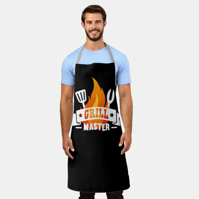 Customisable Black Chef Personalise Grill Master Apron (Worn)
